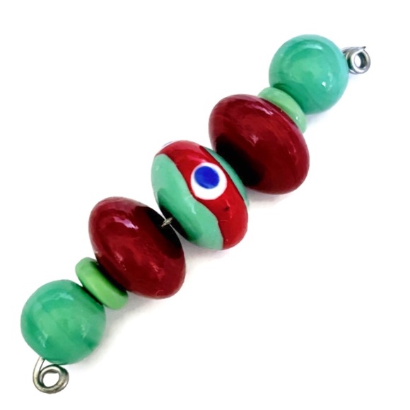 As Low As $2 Turquoise & Burgundy Handmade Lampwork Artisan Rondelle Beads  (7) - Picture 1 of 2